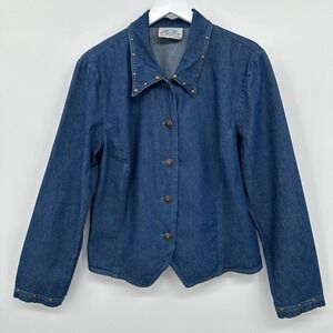 Vintage River Ridge Denim Jacket Womens Size M L Studded Crop Western Festival‎